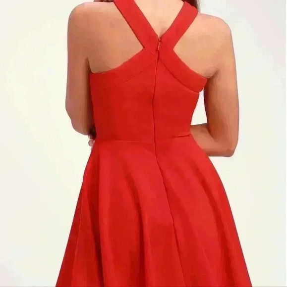 Lulus The Way You Look Tonight Skater Halter Dress Red Womens Size Medium - Picture 3 of 10